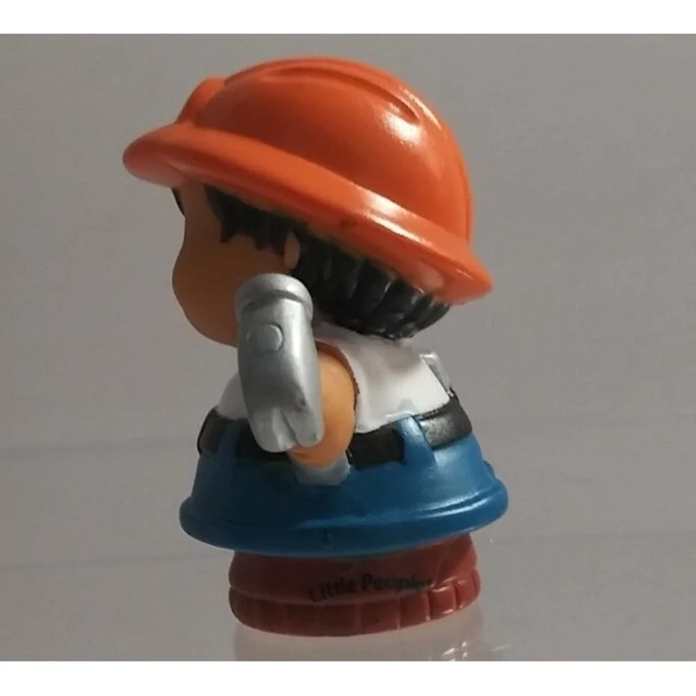 Fisher Price Little People Construction Worker Hammer Flag Orange Hardhat Man